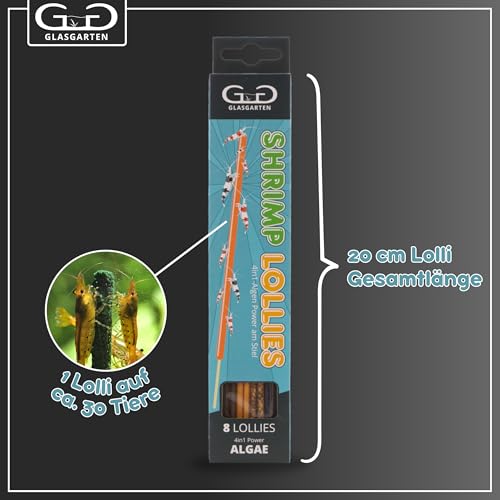 GlasGarten Shrimp Lollies 4in1 Algen Power | 8 STK. / 20 cm – Futtersticks für Ziergarnelen, mit 4 verschiedenen Geschmacksrichtungen, hochwertige Futterpaste am Stil