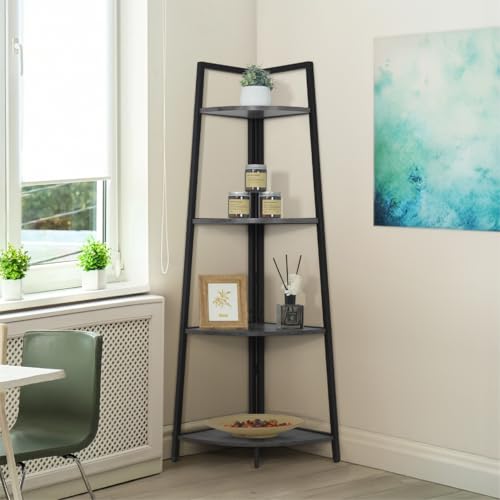 CAPHAUS Tall Corner Shelf Stand - 4-Tier Ladder Shelf, Dark Grey