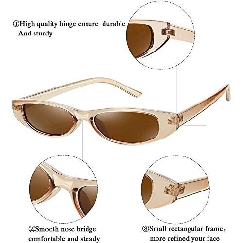 Frienda 3 Pair Retro Oval Sunglasses for Women Men 90s Skinny Sun Glasses Trendy Narrow Oval Cat Eye Sunglasses UV Protection3