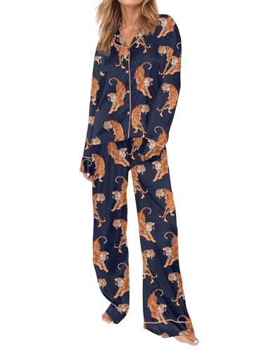 Image of SHESHOW Satin Pajamas for Women Set Long Sleeve Button Down Sleepwear 2 Piece Nightwear Women Pjs Sets Size XS-XXL