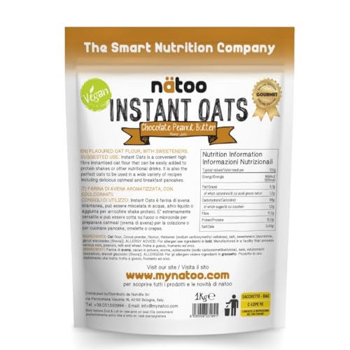 NÄToo Farina Di Avena Aromatizzata, 1 Kg, Ideale Per Pancake Proteici, Instant Oats, Avena Istantanea Gusto Chocolate Peanut - 2