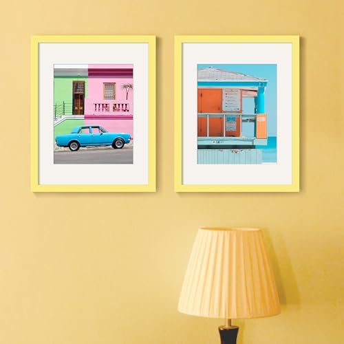 Image of upsimples 11x14 Picture Frame, Display Pictures 8x10 with Mat or 11 x 14 Without, Wall Hanging Photo Frames, Yellow, 1 Pack