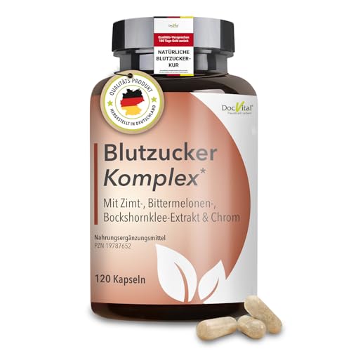 DocVital® Blutzucker Komplex 120 Kapseln hochdosiert - Unterstützung des normalen Blutzuckerspiegels* & bei Insulinresistenz - mit u.a. Ceylon Zimt, Chrom, Magnesium - deutsches Qualitätsprodukt