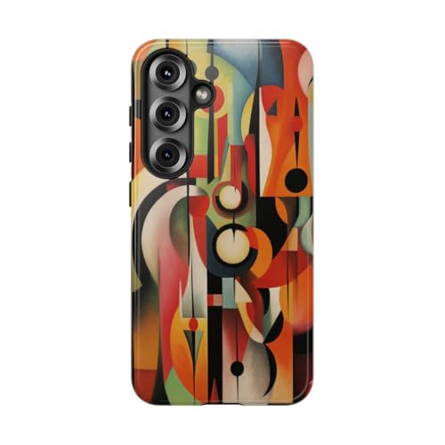 Coque Samsung S25 rigide brillante formes géométriques orange chaudes