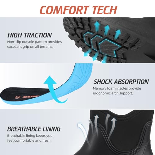 Showave Ankle Rain Boots Women Waterproof Garden Boot Comfort Lined Rubber Mud Chore Booties Slip on Chelsea Rain Footwear4