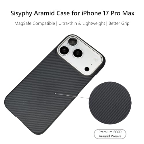 Sisyphy Magnetic Slim Carbon Fiber Case for iPhone 17 Pro Max Compatible with MagSafe, Real Aramid Fiber Weave Cover, Ultra Thin & Lightweight, Better Grip Without Bulk (Black) by Sisyphy - Used condition - Image 2
