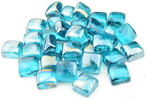Stanbroil 10-Pound 1-Inch Fire Glass Cubes for Fireplace Fire Pit, Caribbean Blue Reflective