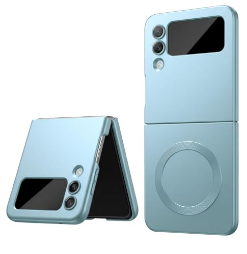 Image of amazon basics Premium Mag-Safe Case for Samsung Galaxy Z Flip 3 | Shockproof & Anti-Scratch Cover | Soft Silicone with Wireless Charging | Camera Lens Guard - Blue