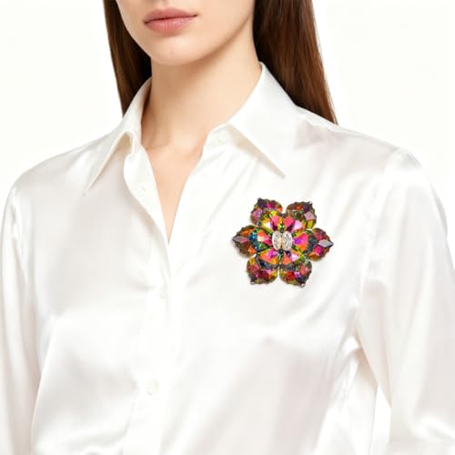 Image of Crystal Flower Brooch Pin for Women Dress Suit Bag Hat Broochs Pins Christmas Brooch Pin Wedding Party Birthday Dance Jewelry Accessories