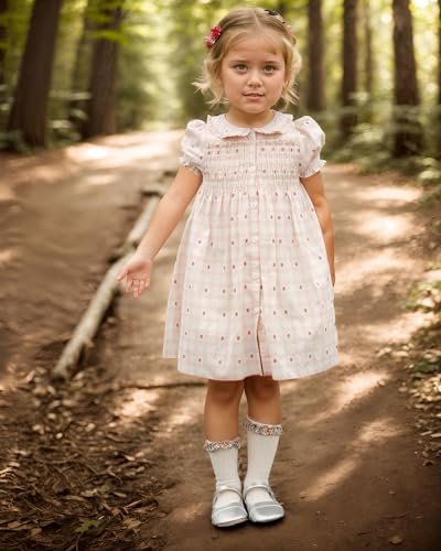 Baby Girls Long Sleeve Smocking Clothing Toddler Fall Floral Smocked Dress Vintage Dresses for Christmas Birthday Holiday3