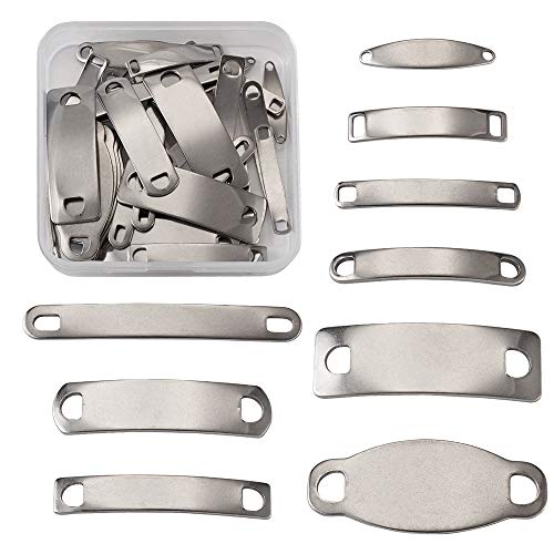 KISSITTY 45pcs/box Stainless Steel Blank Stamping Tag Links for Laser Engraving 25~49mm Mixed Rectangle Metal Tag Charms Pendants with Two Holes