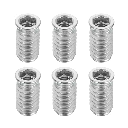 MECCANIXITY 6Pcs Threaded Inserts Nuts, M8x25mm Hex Socket Drive Nut Inserts for Wood - 304 Stainless Steel Screws Furniture Screw in Nuts Bolt Fastener Connector Wood