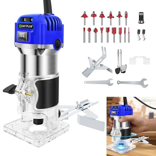 Rifilatore Fresatrice Verticale 800W Rifilatore Elettrica per Legno con 15 Pezzi Punte per Taglialegna Professioanle da 1/4 6.35 mm Elettrofresatrice 4000-27000R/Min 6 Velocità Regolabili