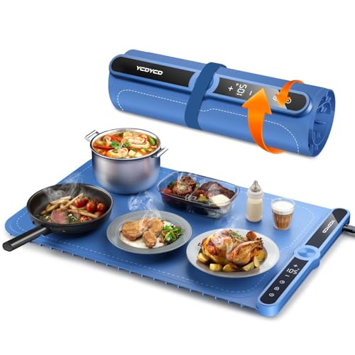 Image of YCDYCD Electric Warming Mat for Food: Adjustable 9-Level Temperature & 1-6H Timer - Silicone Heating Tray for Kitchen Countertop, Buffets, Travel /Party Gatherings