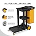 TUFFIOM Commercial Traditional Cleaning 3-Shelf Janitorial Cart, 500 Lbs Capacity Housekeeping Cart, Wheeled with Yellow VinylBag and Cover w Lid, Black,