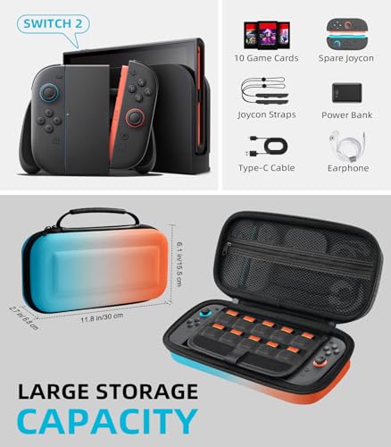 Image of TiMOVO Carrying Case for Nintendo Switch 2 (2025),Gradient Orange | Large Capacity, Hard Shell Protective, 10 Game Card Slots, Pockets for Console & Accessories, Portable Travel Pouch