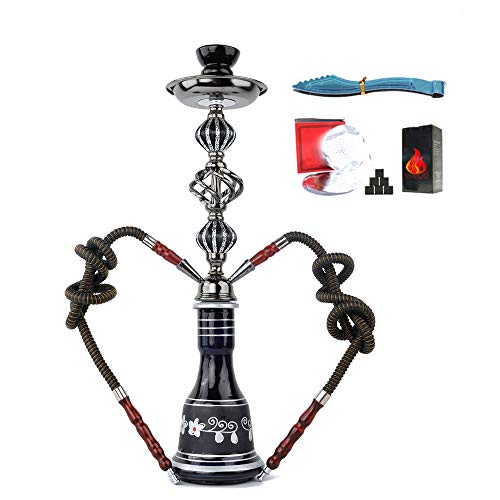 JHKJ Pipa de Agua Shisha Bar Salón para Fumar Pipa de Agua de Vidrio Conducto Coincida con el Clip de Carbono Libre Y Papel de Aislamiento Térmico, Sistema de Shisha