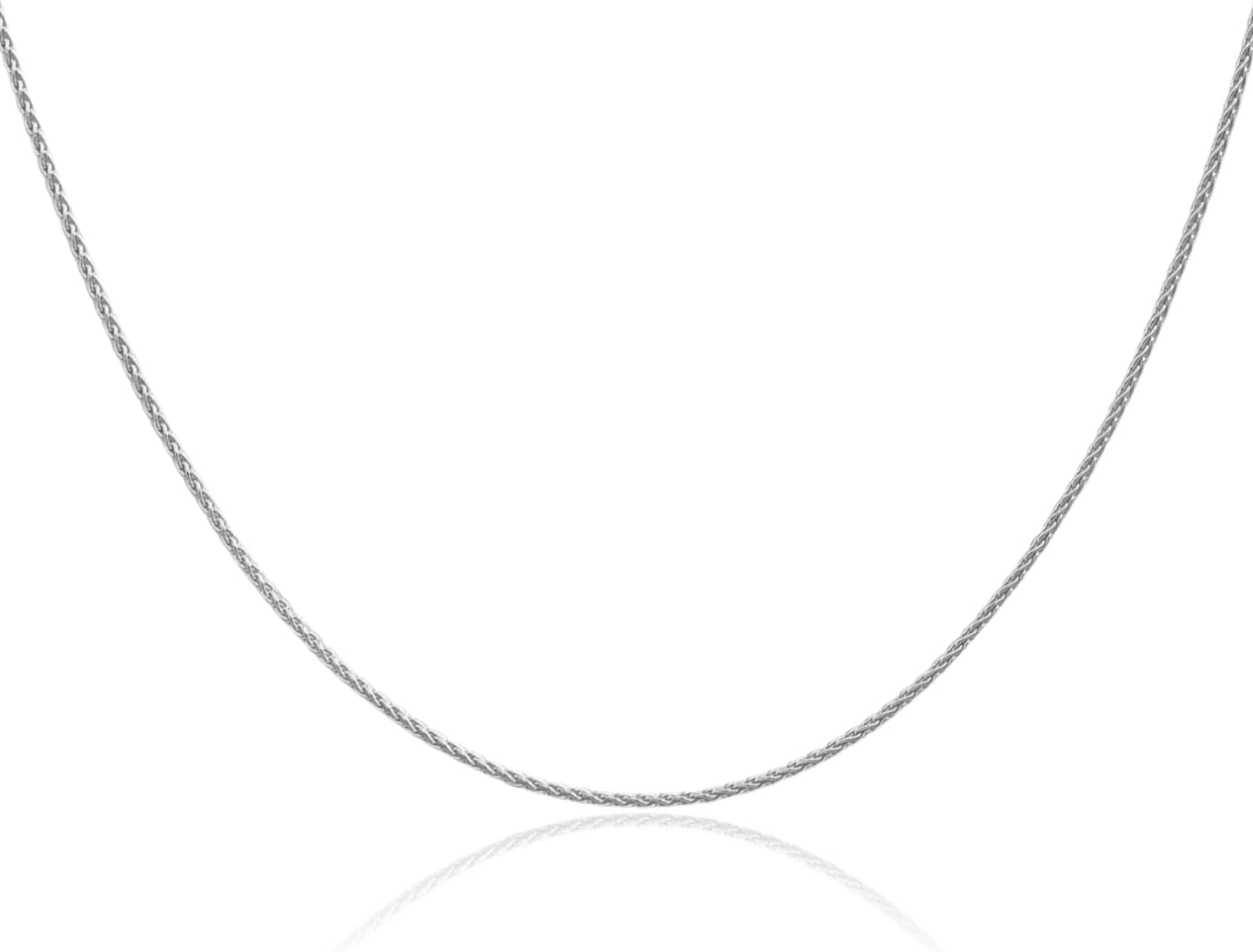 IceCarats 14K Solid White Gold 1.2mm Dainty Spiga Wheat Chain Necklace Polished
