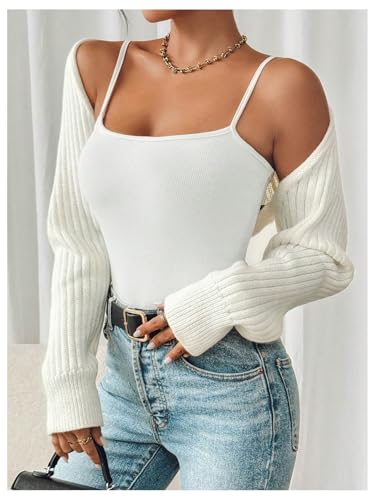 WDIRARA Women's Shrug Open Front Sweater Long Sleeve Cropped Bolero Cardigan4