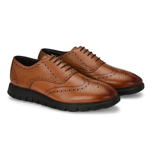 Image of Legwork Informal Brogue 2.0 - Italian Leather Hybrid Dress Shoes with XL Extralight Outsole | Ultra-Lightweight & Comfortable Oxford Wingtip | All-Black Elegance