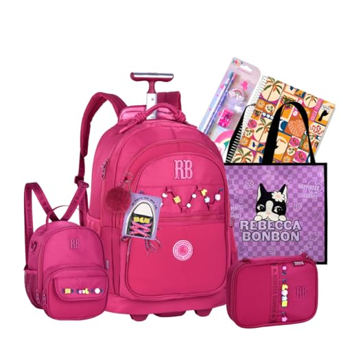 Kit Mochila Rodinha Escolar Juvenil Rb Rebecca Bonbon Carrinho Estojo E Lancheira (rosa)