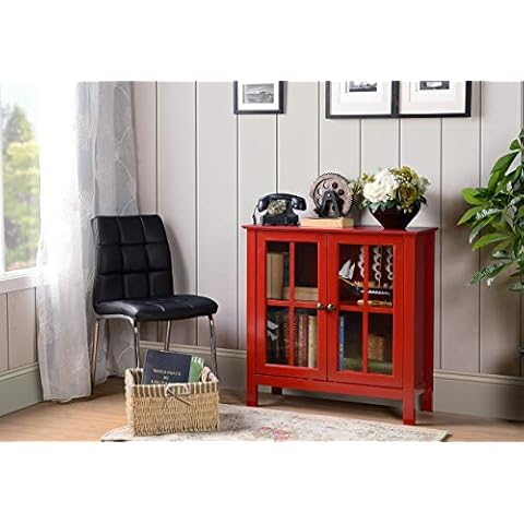 American Furniture Classics OS Home and Office Glass Door Accent and Display Cabinet, Red Paint Cover