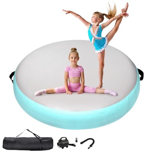 KIKILIVE Gymnastik Matte Rundes Luftkissen 20cm Höhe, Turnmatte für Akrobatik, Training & Yoga 100/140cm mit 600W Pumpe & Reparatur-Set