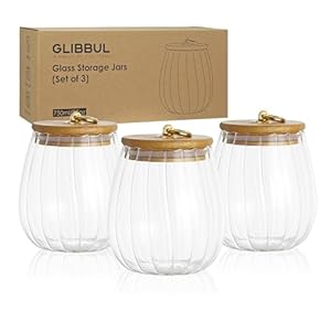 GLIBBUL Glass Jars with Bamboo Lids Food Storage Containers 3x750ml for Tea Coffee Sugar Cookie Pasta Salad Spaghetti Spice Meal Prep for Kitchen Pantry Organization