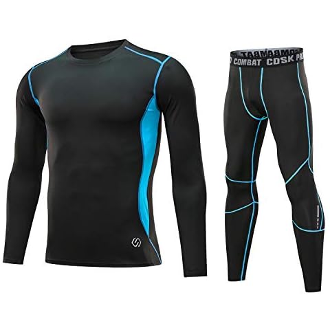 Echinodon Boy's Compression Long Sleeve T-Shirt Trousers Fast Dry Baselayer Sports Tight Set for Soccer Basketball Running Blue Cover