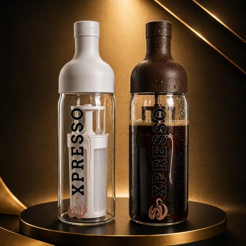 Image of Xpresso BrewChill Premium Cold Brew Coffee Bottle - Detachable Fine Mesh Filter, Borosilicate Glass, Silicone lid with detachable cap. Portable & Fridge-Friendly, Easy to Carry & Store (coffee)