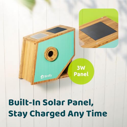 Smart Bird Houses for Outside, Solar Powered, 1080P FHD Live Stream Bird House with Camera, Wild Bird Nesting and Hatching, Blue Bird House with Camera Inside, Ideal Gift (Blue/Wooden)