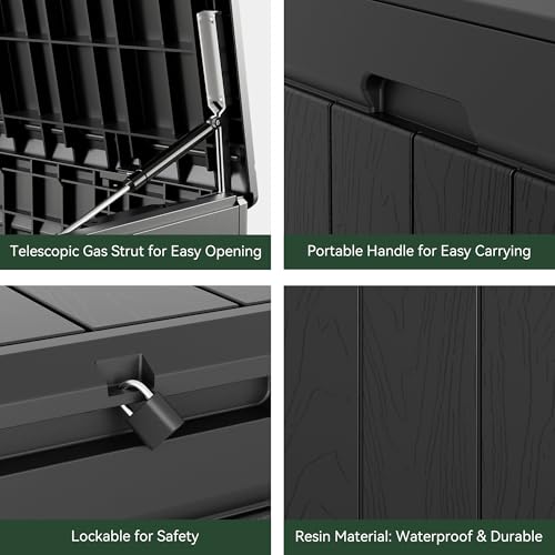 Homall Large Resin Deck Box Heavy Duty Storage Box Lockable Storage Bin Waterproof Container Indoor Outdoor Use for Balcony Garden (310, Liters)