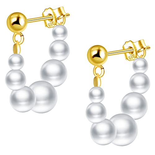 CPSLOVE Pendientes de Perlas para Mujer Niña Pendientes de Plata 925 Moda Piercing de Oreja de Perlas Pendientes Aros Color Oro