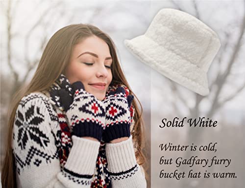 Image of Bucket Hat Women Furry Fuzzy Bucket Hats for Ladies, Winter Warm Fluffy Plush Faux Fur Hat for Women