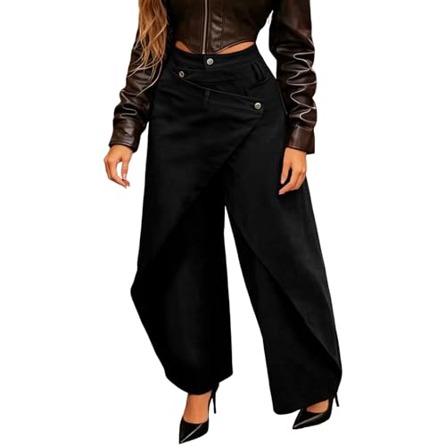 Pantalones vaqueros para mujer estilo retro americano elásticos casuales anchos