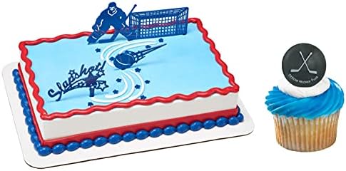 Hockey Goal Cake Topper & 12 Pack Hockey Puck Cake Cupcake Rings