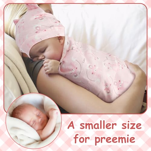 Image of Ramede 6-Pack Preemie Baby Swaddle Blankets with Hats, Breathable 100% Cotton Baby Swaddles, Suitable for Preemie Babies and Newborns, Soft Cotton, Adjustable(Bear,Pink)