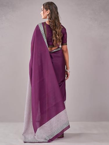 Image of Satrani Women's Silk Printed Saree with Unstitched Blouse Piece