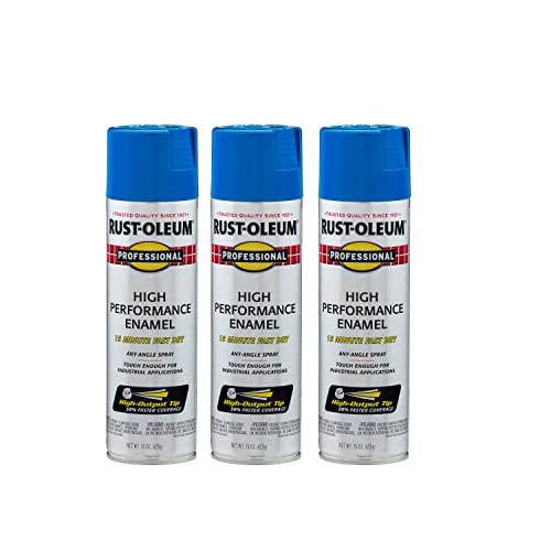 Image of Rust-Oleum 7524838-3PK Professional High Performance Enamel Spray Paint, 15 oz, Gloss Safety Blue, 3 Pack