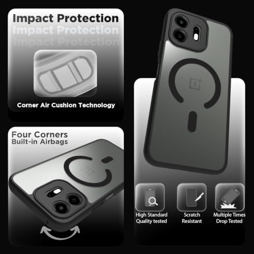 Image of RIGGEAR Shockproof Sleek Hybrid Armor Magnetic Back Cover Case Compatible with MagSafe Accessories for OnePlus N6 5G (Clear PC + Black TPU Bumper)