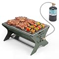 QuliMetal Portable Camping Grill, Foldable 3-in-1 Charcoal Wood Gas Grill with Carry Bag, Heavy-Duty Stainless Steel BBQ Fire Pit for Outdoor Cooking Backpacking Tailgating Patio Backyard