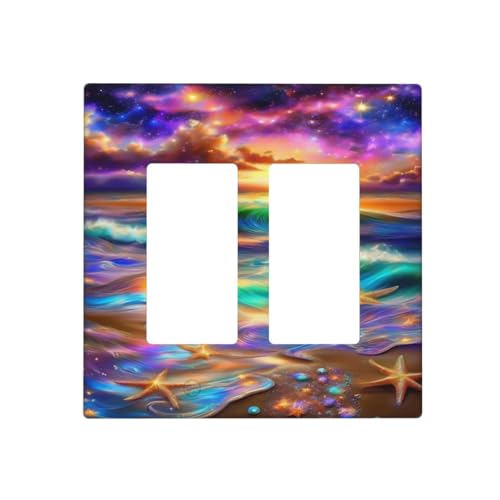 Decorative Outlet Covers Colorful Sunset Starfish Beach Shells 2 Gang Wall Plate Double Rocker Two Switch Wall Cover Plate Light Switch Cover Plate Faceplate for Bathroom Bedroom Decor