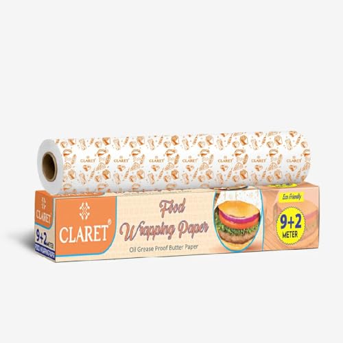 Image of Claret Oil Grease Proof Food Wrapping Paper | 9+2 Meter Roll | Eco-Friendly Non-Stick Butter Paper For Burgers Snacks Sandwiches (Pack Of 1)