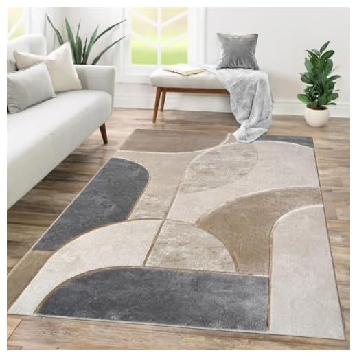 TT Home Tapis Salon Salle À Manger À Poils Courts Motif Abstrait Design Géométrique Optique Arc Effet Haut-Bas Style Moderne, Dimension:200x290 cm