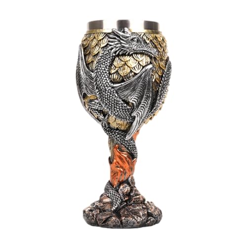 Copa de dragón – Dragón Santo Grial, copa de vino de acero inoxidable, copa de vino de acero inoxidable, cáliz temático de dragón medieval, copa de vino gótica para decoración de | Vino de dragón