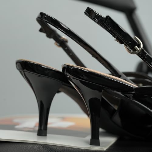 Slingback Kitten Heels for Women Pointed Closed Toe Pumps Multi-Buckle Strappy Shoes4