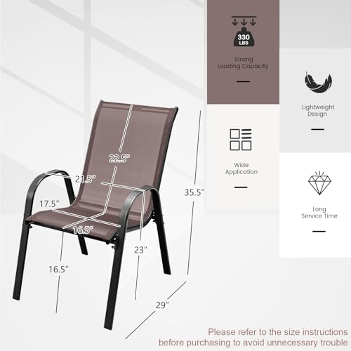 Image of Giantex Patio Chairs Set of 4, Stackable Outdoor Dining Chairs with Breathable & Quick-Dry Fabric & Armrests for All Weather, Lawn, Backyard, Poolside,Porch, Deck, 330 LBS Capacity (Brown)