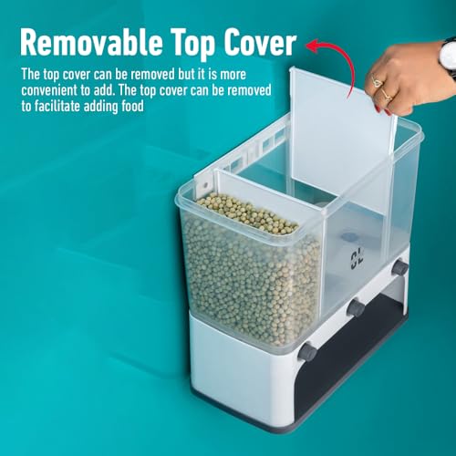 Image of 6000 ML 3-Grid Rotating Food Dispenser | Wall Mounted Airtight Grain Storage Container | One-Click Push Button Easy Flow Rice, Pulses & Cereal Dispenser | Transparent Kitchen Organizer