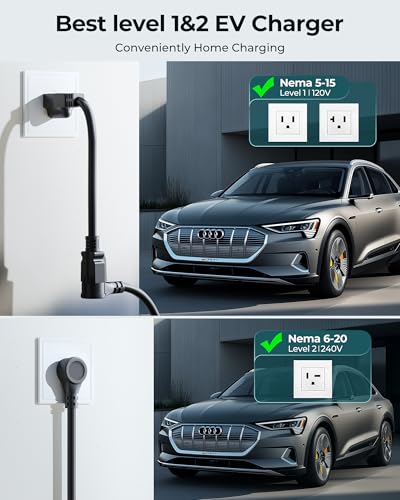 Ecogenix Level 1&2 EV Charger, 2024 Upgraded 16A Electric Car Mobile Charger | Adjustable Current | 110V-240V | NEMA 5-15 & NEMA 6-20 Plug | 21ft Cable | Home Portable Charger for All SAE J1772 EVs - Thumbnail 4
