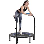 HOMCOM 40" Foldable Mini Trampoline, Fitness Rebounder Exercise Trampoline for Adults with U-Shaped Adjustable Foam Handle, for Home Workout, Indoor Outdoor Cardio Training, 150kg Capacity, Blue